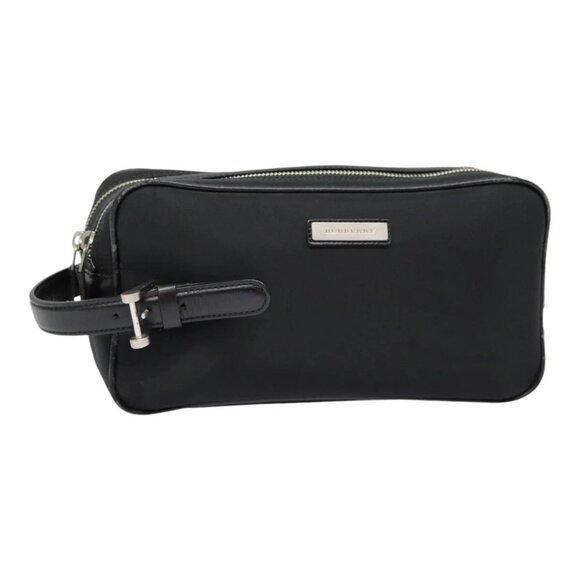 BURBERRY Second Bag Nylon Leather Black Silver Auth - Picture 1 of 16